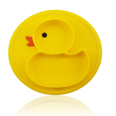 Deslize não placas amarelas de Duck Silicone Divided Plate Toddler