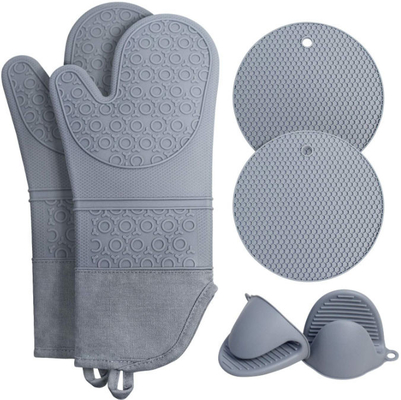 Silicone resistente ao calor Oven Mitts Pot Holders Sets para cozer