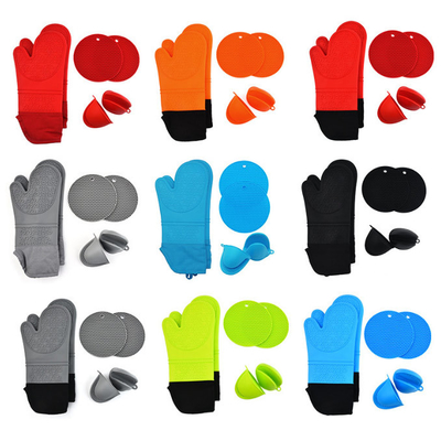 Silicone resistente ao calor Oven Mitts Pot Holders Sets para cozer