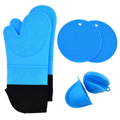 Silicone resistente ao calor Oven Mitts Pot Holders Sets para cozer