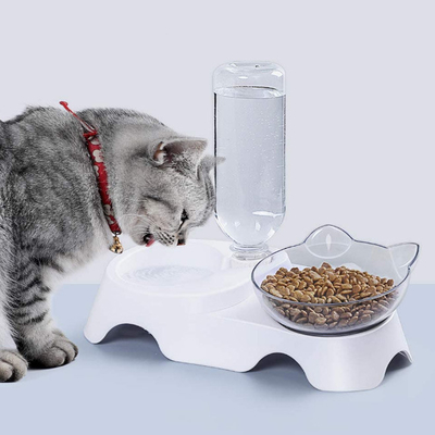 Garrafa dobro de Cat Food Bowls With Automatic Waterer dos animais de estimação plásticos do cão