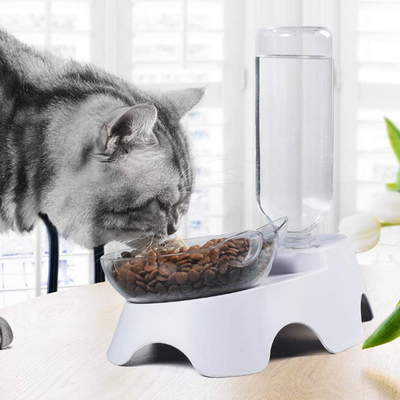 Garrafa dobro de Cat Food Bowls With Automatic Waterer dos animais de estimação plásticos do cão
