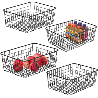Organização da despensa das cestas de fio do metal das cestas do armazenamento de fio com punhos
