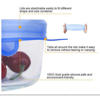 Estiramento reusável da cozinha 6pcs em volta do grupo da tampa do armazenamento do alimento das tampas do estiramento do silicone