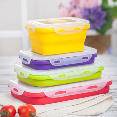 Lancheira Bento Box Set Microwavable do compartimento da dobradura do gel de silicone multi 4 partes