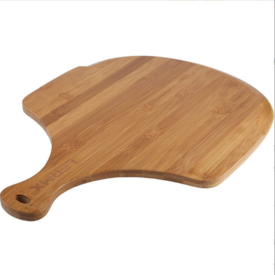 Placa de bambu natural superior da casca da pizza da padaria com bordas &amp; o punho fáceis do deslize