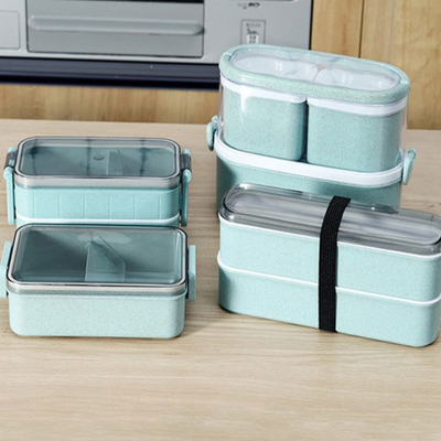 Estilo japonês da caixa sustentável de Straw Plastic Multi Compartment Lunch do trigo