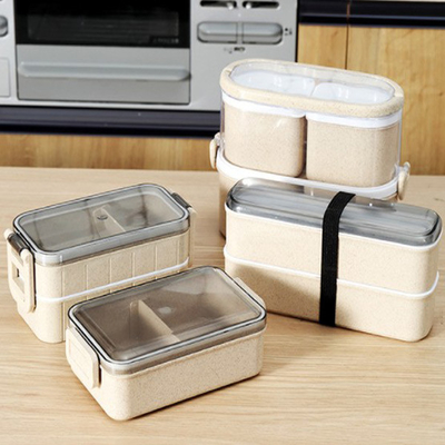 Estilo japonês da caixa sustentável de Straw Plastic Multi Compartment Lunch do trigo