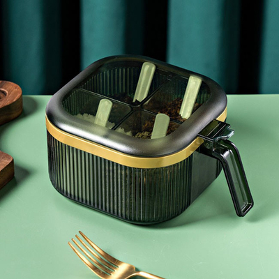 Recipientes de armazenamento plásticos integrados claros 4-In-1 da especiaria da cozinha multifuncionais