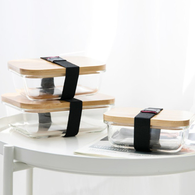 Vidro de bambu relativo à promoção Bento Box Divided Lunch Box com correia elástica