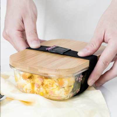 Vidro de bambu relativo à promoção Bento Box Divided Lunch Box com correia elástica