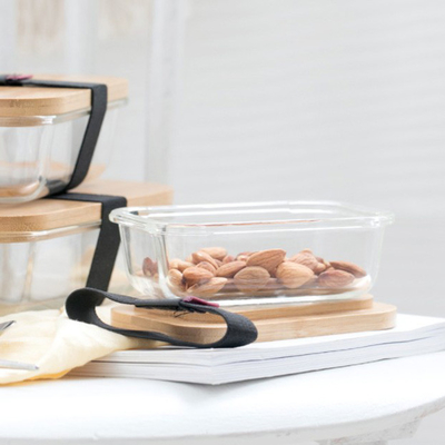 Vidro de bambu relativo à promoção Bento Box Divided Lunch Box com correia elástica