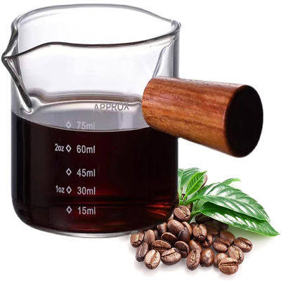 Copo de medição essencial 3oz de Barista Tools Glass Espresso do punho de madeira