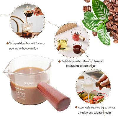 Copo de medição essencial 3oz de Barista Tools Glass Espresso do punho de madeira