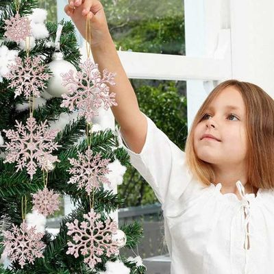 ornamento brancos do floco de neve do brilho 36pcs plástico para o Natal