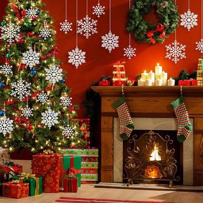 ornamento brancos do floco de neve do brilho 36pcs plástico para o Natal