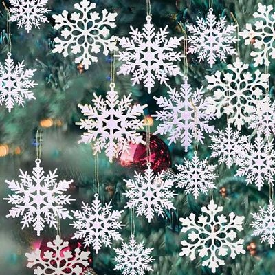 ornamento brancos do floco de neve do brilho 36pcs plástico para o Natal