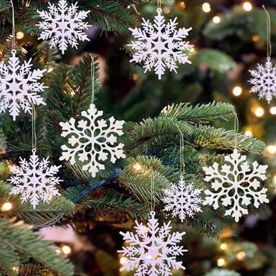 ornamento brancos do floco de neve do brilho 36pcs plástico para o Natal
