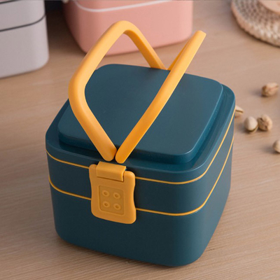 Lancheira plástica Bento With Spoon 1000ml 1400ml do compartimento da dupla camada multi