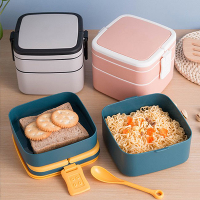 Lancheira plástica Bento With Spoon 1000ml 1400ml do compartimento da dupla camada multi