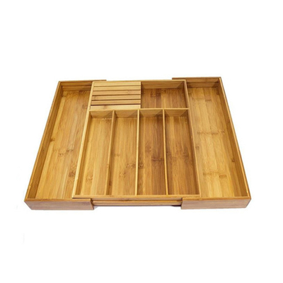 Organizador de bambu expansível Tray da cutelaria da gaveta da pratas dos utensílios da cozinha