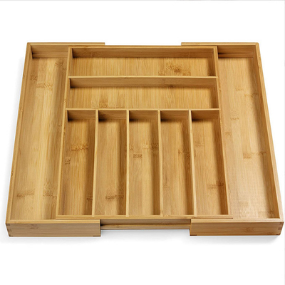 Organizador de bambu expansível Tray da cutelaria da gaveta da pratas dos utensílios da cozinha