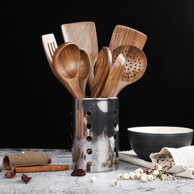 Grupo de madeira de cozimento não-aderente das colheres dos utensílios de bambu da cozinha