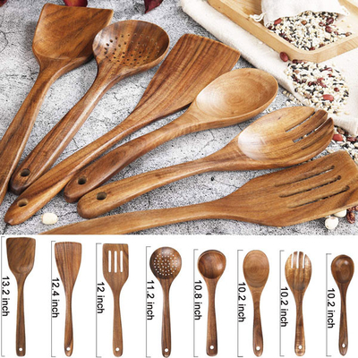Grupo de madeira de cozimento não-aderente das colheres dos utensílios de bambu da cozinha