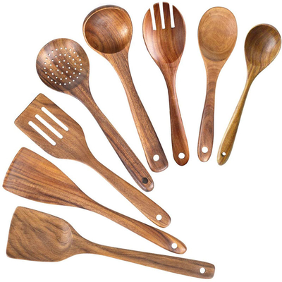 Grupo de madeira de cozimento não-aderente das colheres dos utensílios de bambu da cozinha
