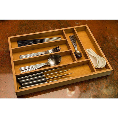Organizador ajustável Divider de Tray Bamboo Kitchen Utensil Drawer do armazenamento da cutelaria