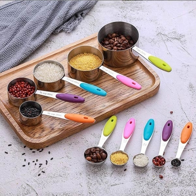 copos e colheres de medição 10pcs de aço inoxidável ajustados cozinhando e cozendo