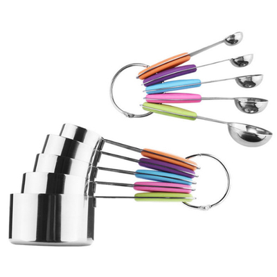 copos e colheres de medição 10pcs de aço inoxidável ajustados cozinhando e cozendo