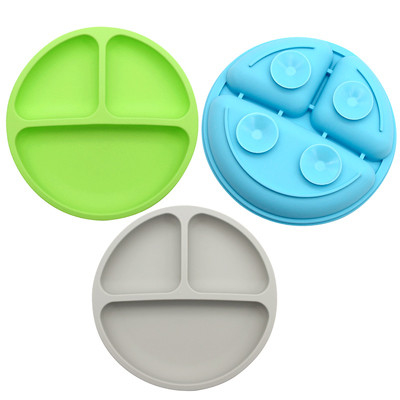 Placas de silicone para bebês multicoloridas de grau alimentício com sucção e tampas