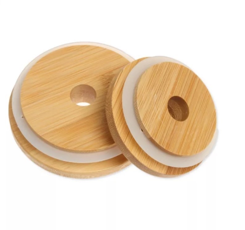 Eletrodomésticos 70mm/86mm Mason Lids de bambu com selo Mason Caps de Straw Hole e do silicone