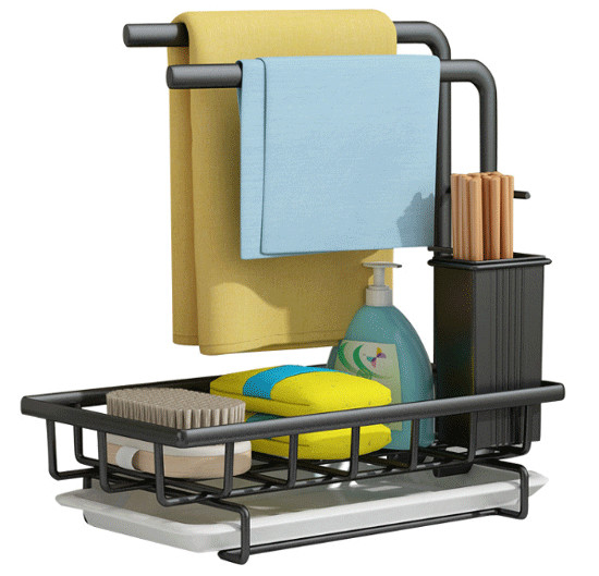 Suporte da esponja com a bandeja do dreno para a ferramenta da cozinha da cremalheira de pano de prato do prato de sabão da escova da esponja