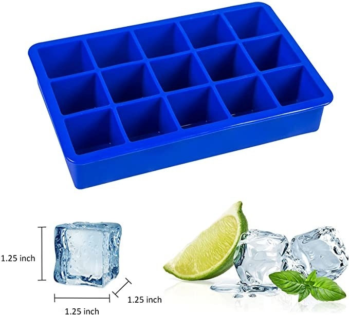 Cubo de gelo Tray Easy Release Ice Cube do silicone dos furos do retângulo 15 Tray Kitchen Tools