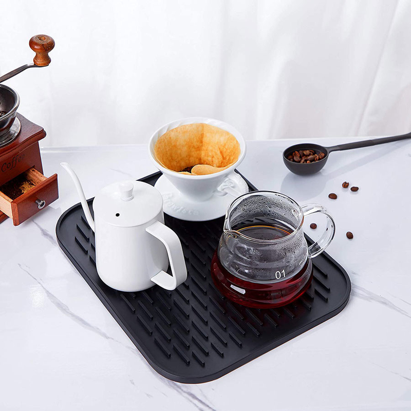 Prato resistente ao calor do silicone do dreno que seca o preto do fabricante de Mat For Pour Over Coffee